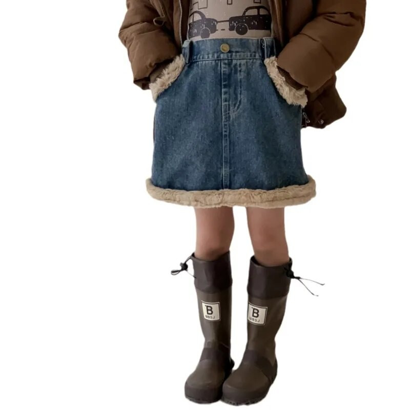 Traper suknja sa prošivenim šavovima za djevojke Nova zima 2023. u modnom korejskom stilu za djevojke, topla ležerna jednostavna suknja od baršuna visokog struka