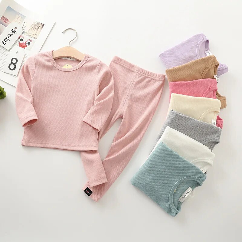 Kevad Sügis Sügis Talv Poisid Tüdrukud Lapsed Puuvillane riiete komplekt Ribist kangast särk + püksid Laste puhkeriided