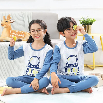 Berniukams pižamos rinkiniai Medvilniniai mergaičių pižamos kostiumai rudeniniai žieminiai ilgomis rankovėmis vaikiški rūbai miegui skirti vaikiški 4 6 8 10 12 14 m.