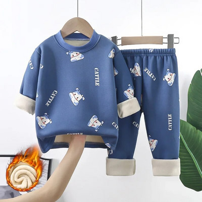 Nauji 2023 m. rudens žiemos vaikams storos šiltos pižamos kūdikiams berniukams mergaitėms animacinių filmų ilgomis rankovėmis pižamos mažų vaikų miegui skirtų drabužių rinkiniai