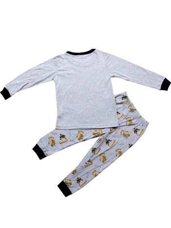 Нов комплект пролетно есенно детско домашно облекло Сив комплект панталони с дълги ръкави Момчета Момичета Пижами багер Нощно облекло