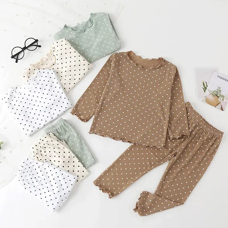 Επώνυμα νυχτικό πουά κοστούμι μωρό Ολόσωμο μπλουζάκι με στάμπα Άνοιξη Φθινόπωρο 2 τεμ.
