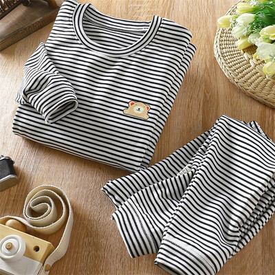 Laste pidžaamakomplektid Paksendatud soojad magamisriided lastele Triibulised beebipidžaamad poistele tüdrukutele termopesu Velvet beebi koduriided