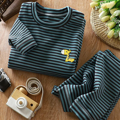 Laste pidžaamakomplektid Paksendatud soojad magamisriided lastele Triibulised beebipidžaamad poistele tüdrukutele termopesu Velvet beebi koduriided