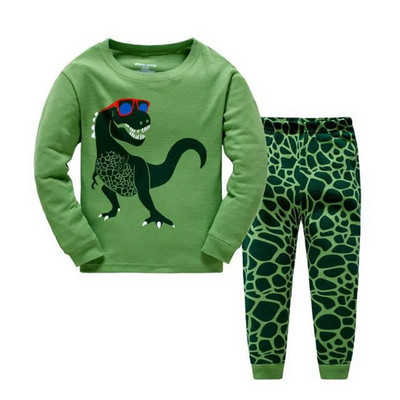 Dino Boys Sleepwear Suits 100% Cotton Μακριά Παιδικά Σετ Μοτοσικλέτες Μπλουζάκια Παντελόνια 2 τεμαχίων Σετ Παιδικές Πυτζάμες 2 3 4 5 6 7 Έτος