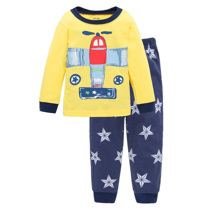 Dino Boys Sleepwear Suits 100% Cotton Μακριά Παιδικά Σετ Μοτοσικλέτες Μπλουζάκια Παντελόνια 2 τεμαχίων Σετ Παιδικές Πυτζάμες 2 3 4 5 6 7 Έτος