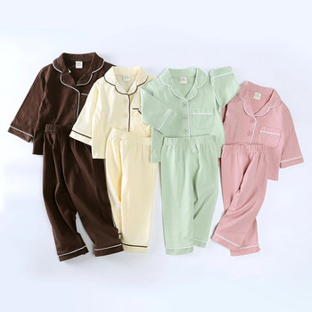 2023 г. Детски пижами от плътен памук с дълъг ръкав Пролетно есенно спално облекло за 9M-5T Корейски дрехи за шезлонги за момчета и момичета