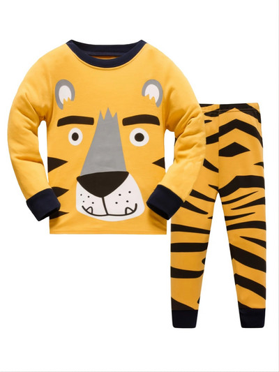 Set de pijamale cu mâneci lungi cu mâneci lungi și imprimeu desene animate pentru fete mici