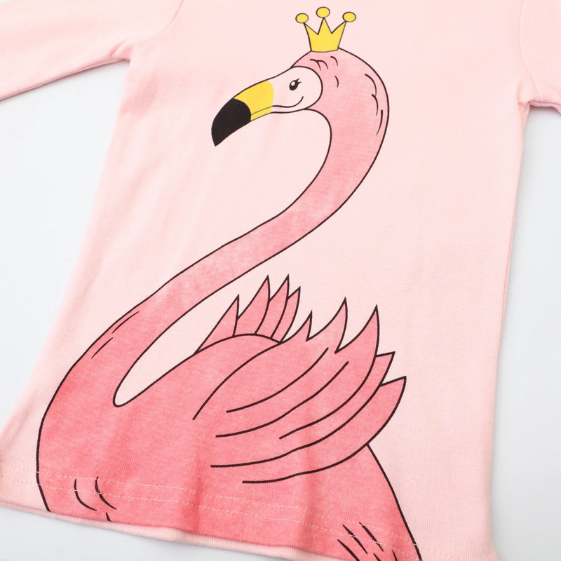 Väikelaste tüdrukute pikkade varrukatega flamingo multifilmiga pidžaamakomplekt, 2-osaline