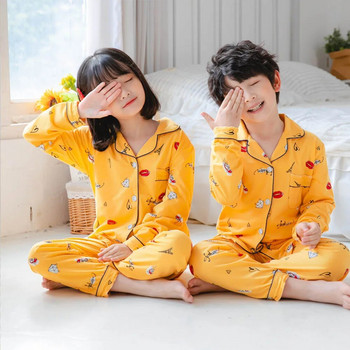 Детски дрехи Пролет Есен Детски пижами с копчета с пълни ръкави за момичета Комплекти за момичета с тийнейджърски животни