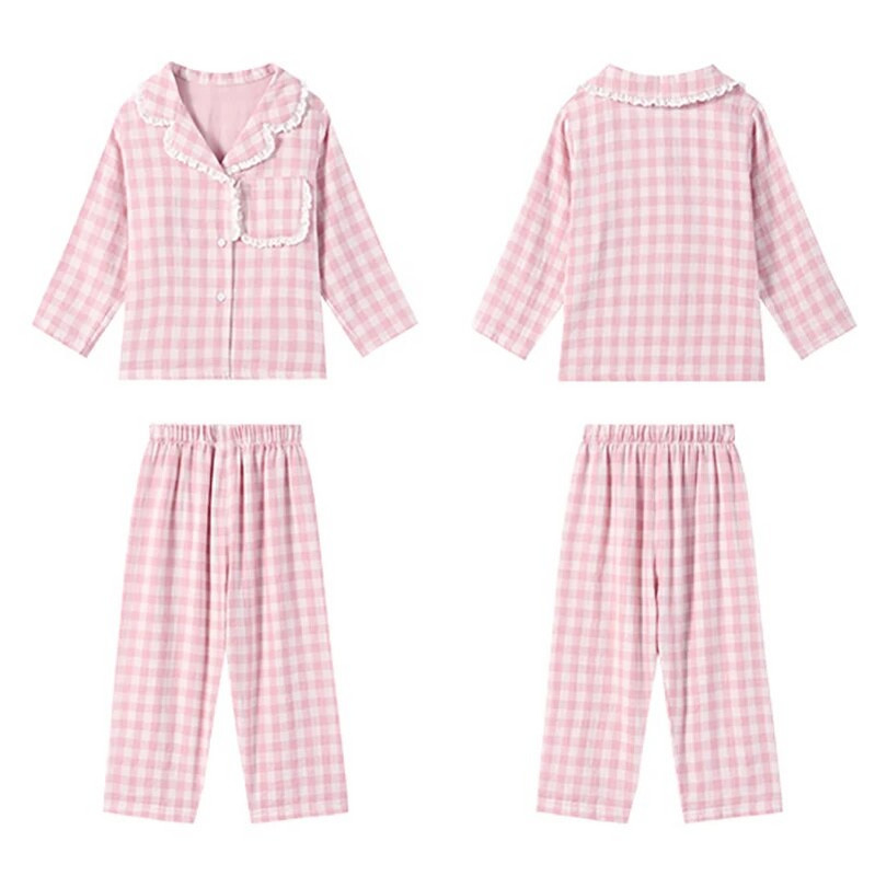 Cute Kid Girl's turndown Collar Pink καρό σετ πιτζάμες.Vintage παιδικές πιτζάμες για νήπια Σαλόνια ύπνου.Παιδικά ρούχα