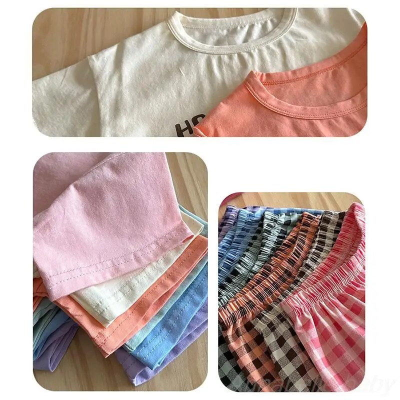 Plonas geltonai rudos spalvos languotas vaikiškas pižamos rinkinys berniukams mergaitėms nuo 1 iki 2 3 4 5 6 7 8 9 10 11 12 metų Paprasti vaikiški rūbai namų apranga