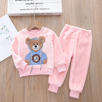 2023 Ρούχα για μωρά για κορίτσια Φθινοπωρινές χειμερινές πιτζάμες Σετ χοντρή φανέλα Μικρό παιδί Ζεστό καρτούν Bear Sleepwear Παιδικό κοστούμι για το σπίτι 0-5 ετών