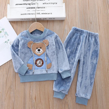 2023 Ρούχα για μωρά για κορίτσια Φθινοπωρινές χειμερινές πιτζάμες Σετ χοντρή φανέλα Μικρό παιδί Ζεστό καρτούν Bear Sleepwear Παιδικό κοστούμι για το σπίτι 0-5 ετών