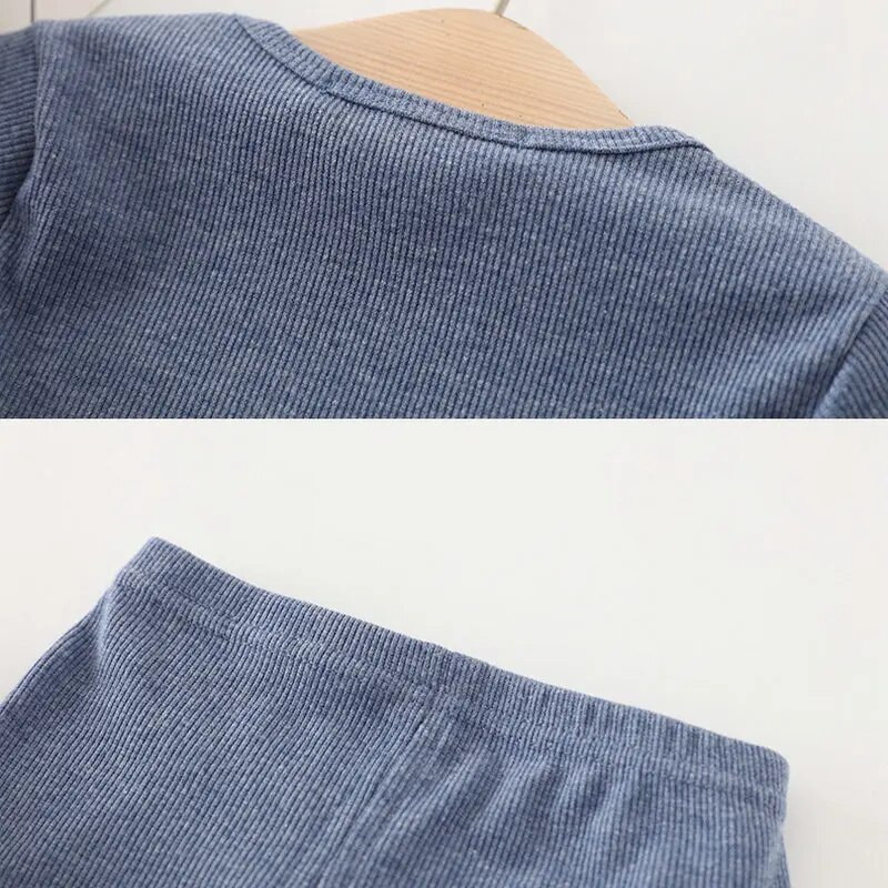 Vaikiškas briaunotas prigludęs pižamos rinkinys berniukams, mergaičių PJS Viršutiniai ir kelnaitės Unisex drabužiai Vaikų drabužiai Drabužiai miegui Naktiniai drabužiai