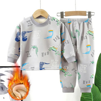 Нови есенно-зимни детски дебели топли пижами Бебешки момчета Момичета Анимационни пижами с дълъг ръкав и кръгло деколте Комплекти дрехи за малки деца