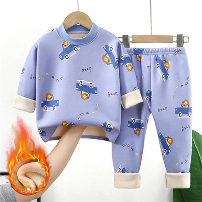 Noua Toamnă Iarnă Pijamale groase și calde pentru copii, băieți, fete, desene animate, cu mânecă lungă, cu gât rotund, pijamale pentru copii mici, seturi de îmbrăcăminte