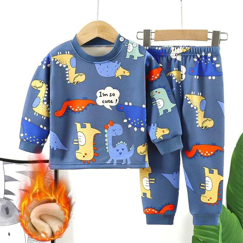 Nove jesensko zimske dječje debele tople pidžame za bebe dječake djevojčice Pidžame dugih rukava s okruglim izrezom iz crtića za malu djecu Kompleti odjeće za spavanje