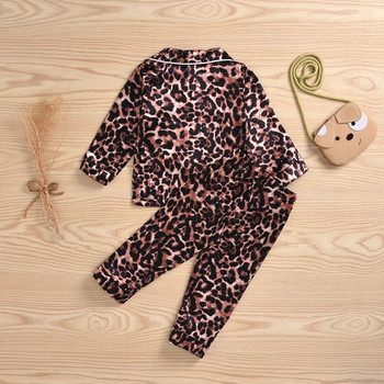 Бебешки есенни пижами за новородени, деца с леопардов принт, жилетка с дълги ръкави и яка с изправена яка, домашно облекло, костюм, детско облекло