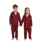 Set de pijamale din bumbac 2 piese Copii Băieți Fete Model în carouri Tendance de Crăciun Set de pijamale din bumbac în carouri