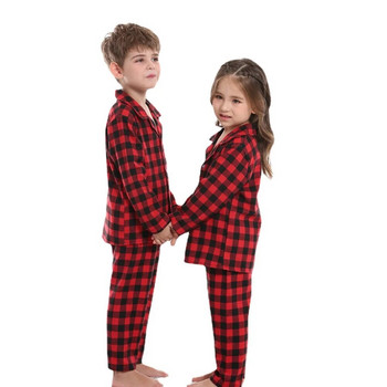 Памучен пижамен комплект от 2 части, детски, момчета, момичета, кариран модел, Коледно ежедневие, детски памучен пижамен комплект, кариран