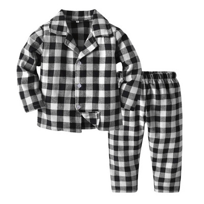 Set de pijamale din bumbac 2 piese Copii Băieți Fete Model în carouri Tendance de Crăciun Set de pijamale din bumbac în carouri