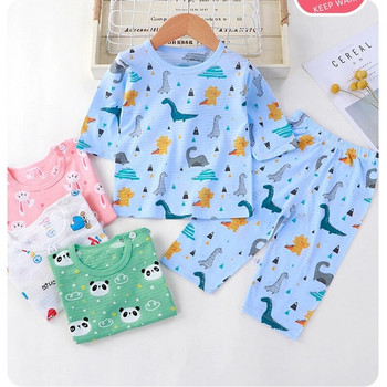 Комплект летни памучни пижами за деца Бебешки пижами за момчета и момичета с дълъг ръкав, дишаща котка, заек, животински дрехи
