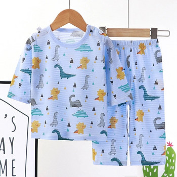Комплект летни памучни пижами за деца Бебешки пижами за момчета и момичета с дълъг ръкав, дишаща котка, заек, животински дрехи