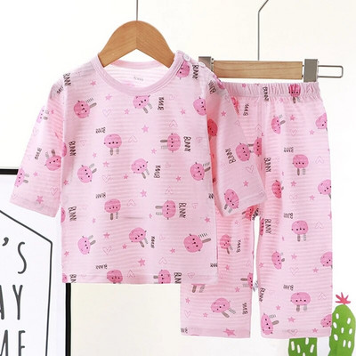 Summer Cotton Pajamas Set for Kids Baby Pajamas for Boys and Girls Long Sleeve Breathable Cat Rabbit Animal Clothes