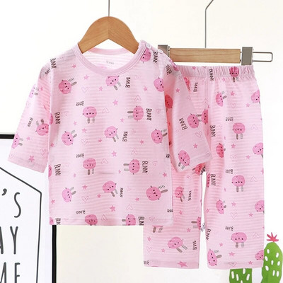 Set de pijamale de vară din bumbac pentru copii Pijamale pentru bebeluși pentru băieți și fete, cu mânecă lungă, respirabil, pisică, iepure, haine pentru animale