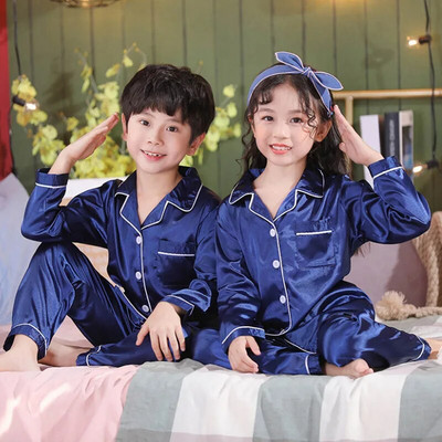 Νυχτερινά ρούχα για κορίτσια Σατέν μονόχρωμες πιτζάμες για αγόρια Παιδικά υπνοδωμάτια για 4 6 8 10 12 ετών Παιδικό μεταξωτό νυχτερινό πουκάμισο νήπιο πιτζάμα