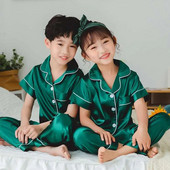 Pijamale de mătase pentru copii Pijamale din satin Pijama fete Vară Set de pijama pentru copii mici Lenjerie de noapte verde Pijamale pentru adolescenți 10 11 12 13 14 Y