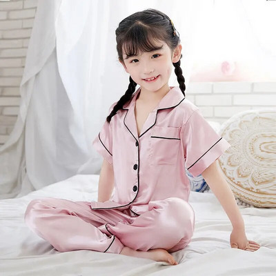 Pijamale de mătase pentru copii Pijamale din satin Pijama fete Vară Set de pijama pentru copii mici Lenjerie de noapte verde Pijamale pentru adolescenți 10 11 12 13 14 Y