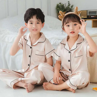Pijamale de mătase pentru copii Pijamale din satin Pijama fete Vară Set de pijama pentru copii mici Lenjerie de noapte verde Pijamale pentru adolescenți 10 11 12 13 14 Y