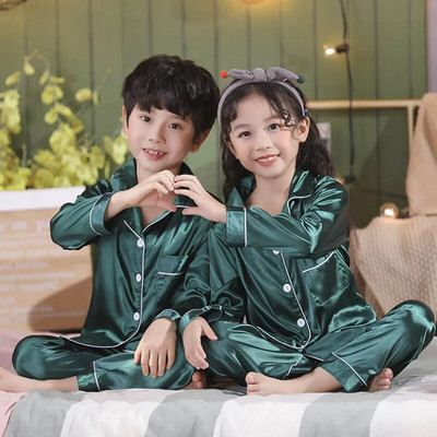 Pijamale de mătase pentru copii Pijamale din satin Pijama fete Vară Set de pijama pentru copii mici Lenjerie de noapte verde Pijamale pentru adolescenți 10 11 12 13 14 Y