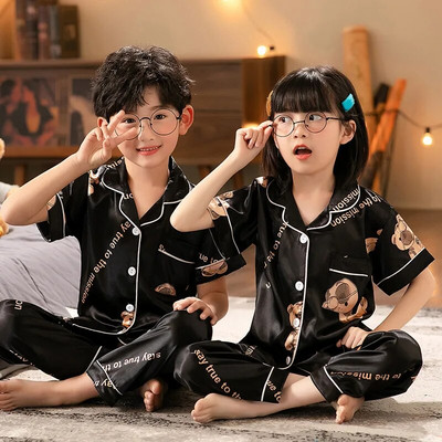 Pijamale de mătase pentru copii Pijamale din satin Pijama fete Vară Set de pijama pentru copii mici Lenjerie de noapte verde Pijamale pentru adolescenți 10 11 12 13 14 Y