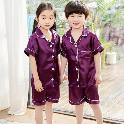 Pijamale de mătase pentru copii Pijamale din satin Pijama fete Vară Set de pijama pentru copii mici Lenjerie de noapte verde Pijamale pentru adolescenți 10 11 12 13 14 Y