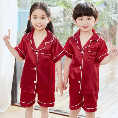 Pijamale de mătase pentru copii Pijamale din satin Pijama fete Vară Set de pijama pentru copii mici Lenjerie de noapte verde Pijamale pentru adolescenți 10 11 12 13 14 Y