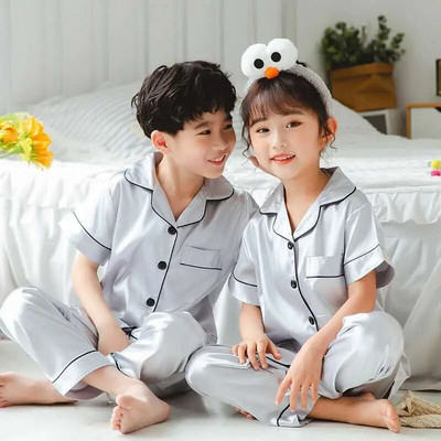 Pijamale de mătase pentru copii Pijamale din satin Pijama fete Vară Set de pijama pentru copii mici Lenjerie de noapte verde Pijamale pentru adolescenți 10 11 12 13 14 Y