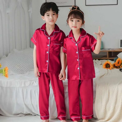Pijamale de mătase pentru copii Pijamale din satin Pijama fete Vară Set de pijama pentru copii mici Lenjerie de noapte verde Pijamale pentru adolescenți 10 11 12 13 14 Y