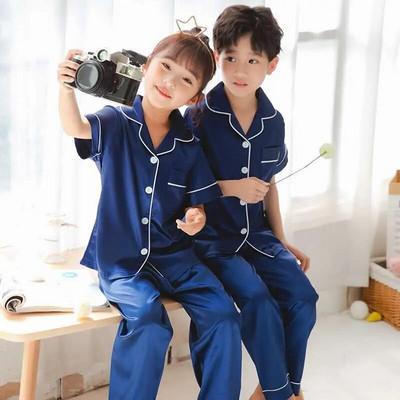 Pijamale de mătase pentru copii Pijamale din satin Pijama fete Vară Set de pijama pentru copii mici Lenjerie de noapte verde Pijamale pentru adolescenți 10 11 12 13 14 Y