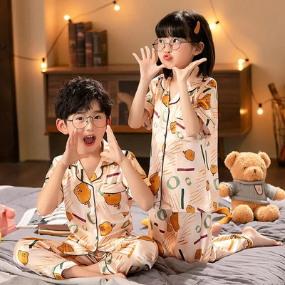 Pijamale de mătase pentru copii Pijamale din satin Pijama fete Vară Set de pijama pentru copii mici Lenjerie de noapte verde Pijamale pentru adolescenți 10 11 12 13 14 Y