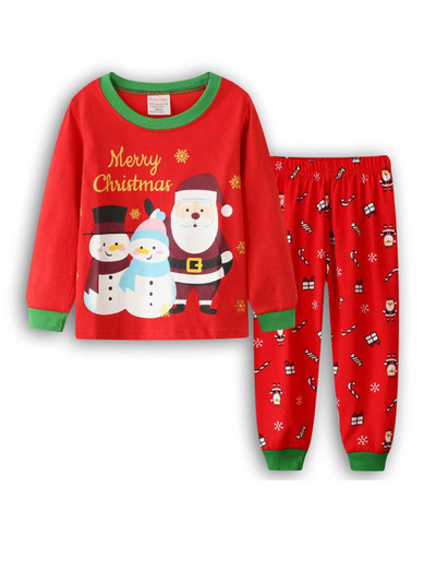Нов детски комплект за домашно облекло Four Seasons Червен комплект панталони с щампа с анимационни мотиви Комплект панталони с дълги ръкави Коледа Пижами за момчета Момичета Пижами за момичета
