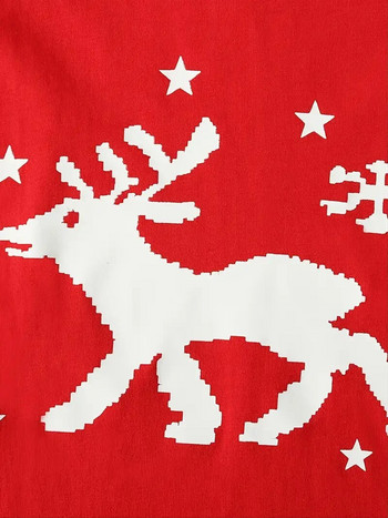 Κορίτσια Casual Cartoon Elk μονόχρωμα σετ πιτζάμες για τα Χριστούγεννα