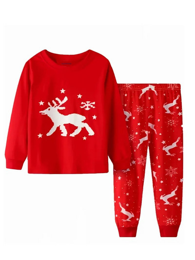 Tüdrukute vabaaja multifilmi põdratrükiga ühevärvilised puuvillased pidžaamakomplektid jõuludeks