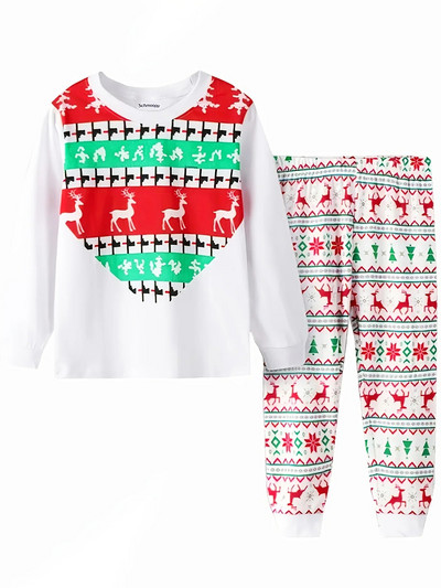 Κορίτσια Χριστουγεννιάτικες πιτζάμες από βαμβακερές στάμπες με άλκες, σετ 2 τεμαχίων