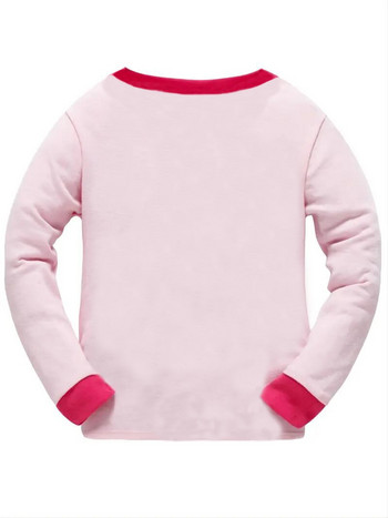 2бр. Ежедневни комплекти розова памучна пижама за момичета с анимационен принт с деколте