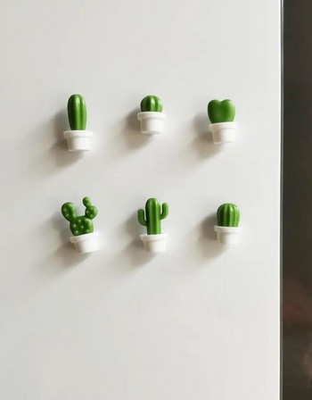 6 бр. Кактус Магнит за хладилник Магнитен стикер за хладилник 3D Сладко сукулентно растение Напомняне за табло за съобщения Декорация на дома Кухня