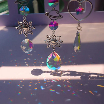1 τμχ Crystal Wind Chime Moon Sun Catcher Diamond Prisms Κρεμαστό Dream Catcher Rainbow Hanging Drop Διακόσμηση κήπου σπιτιού Windchime