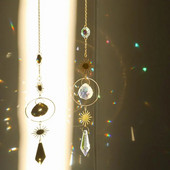 1 vnt. Auksinio saulės krištolo antgalio karoliukų žavesys, rankų darbo „pasidaryk pats“ namų vėjo varpelis, pakabinamas dekoravimas lauko sodo saulės spindulių kolekcija Amatai